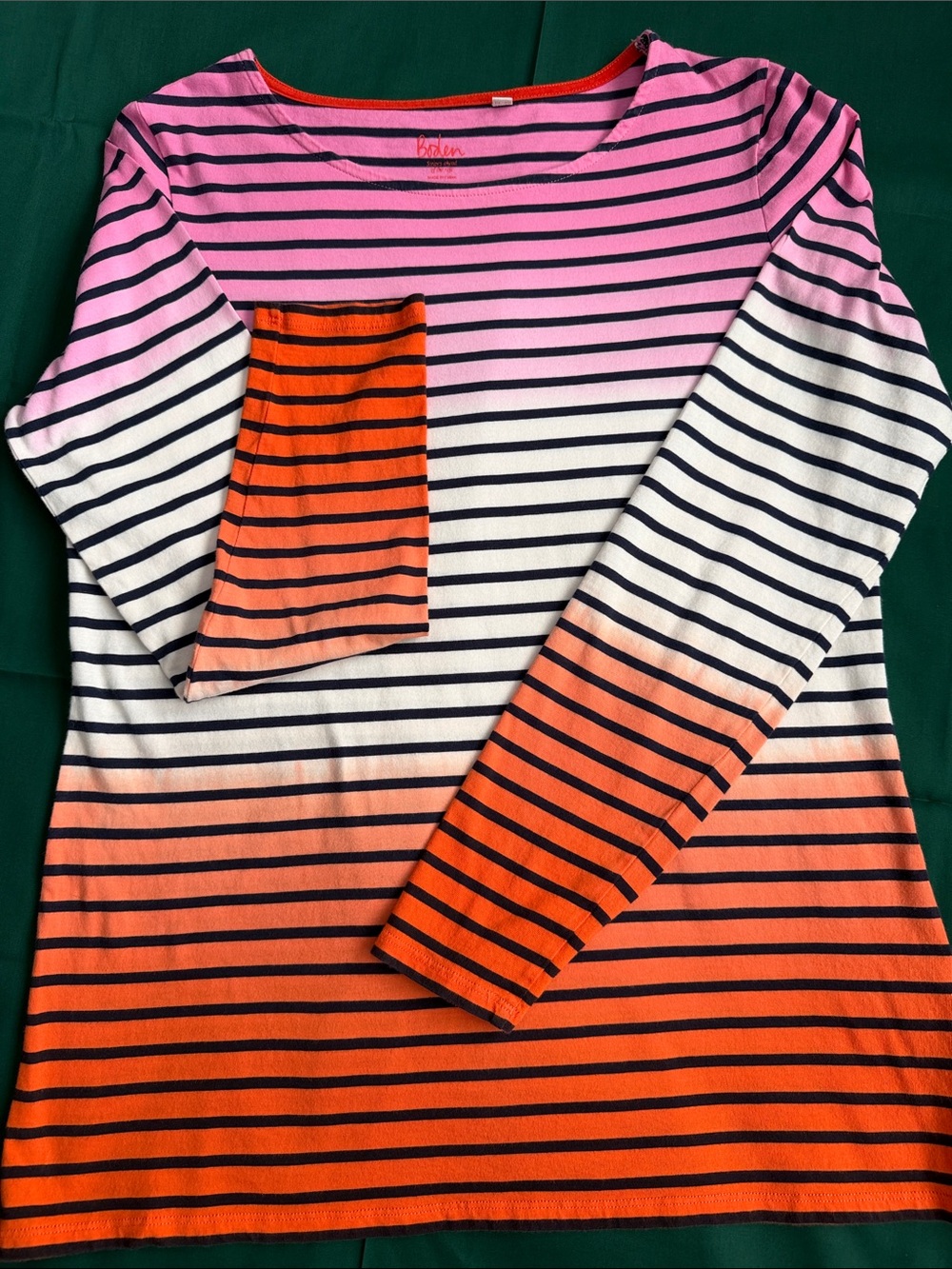 Boden Pink White Orange Striped Long Sleeve Top